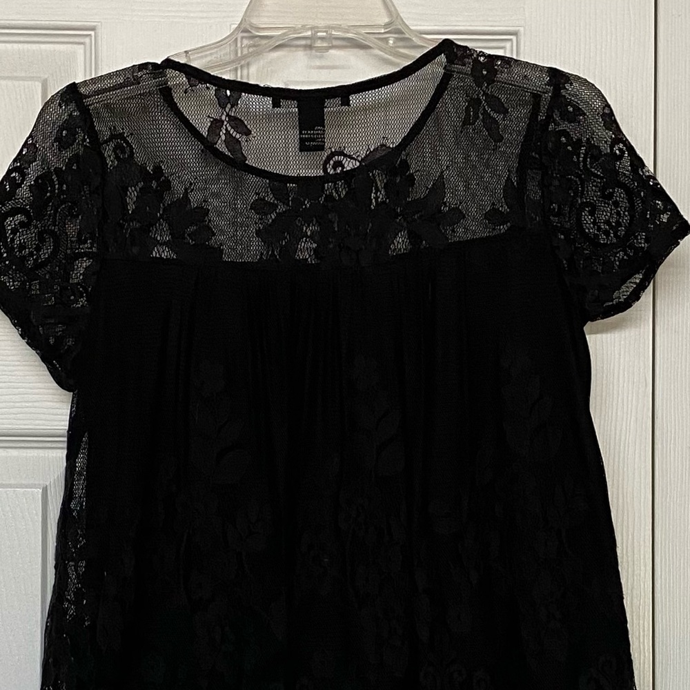 Forever 21 Black Lace Overlay Babydoll Top Sz S - Picture 5 of 5
